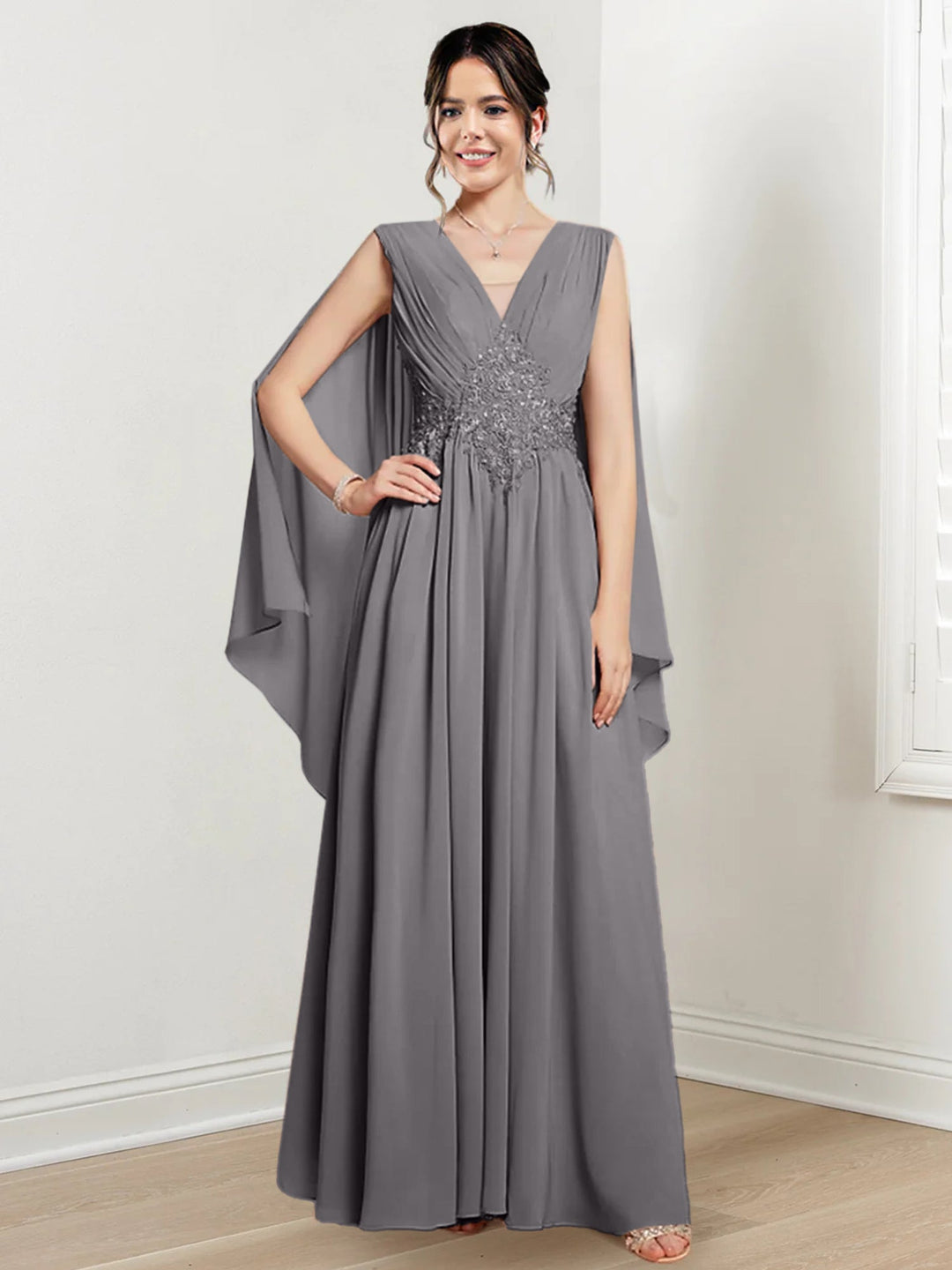 Robes de Mère de la Mariée Coupe A-Line/Princess à Col en V et Longueur Au Sol