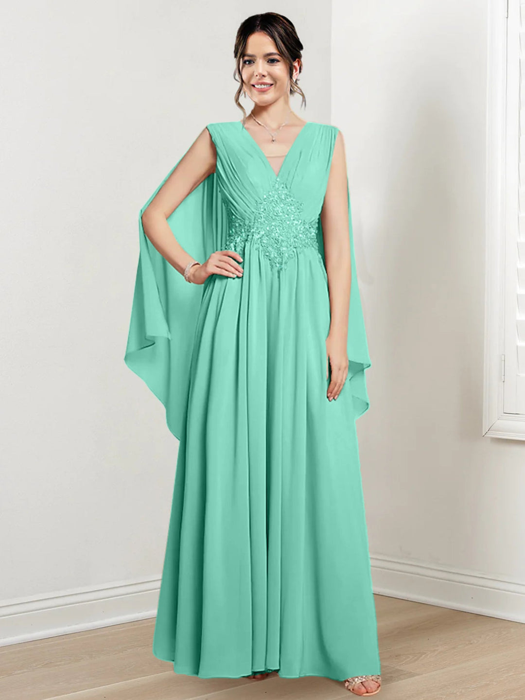Robes de Mère de la Mariée Coupe A-Line/Princess à Col en V et Longueur Au Sol