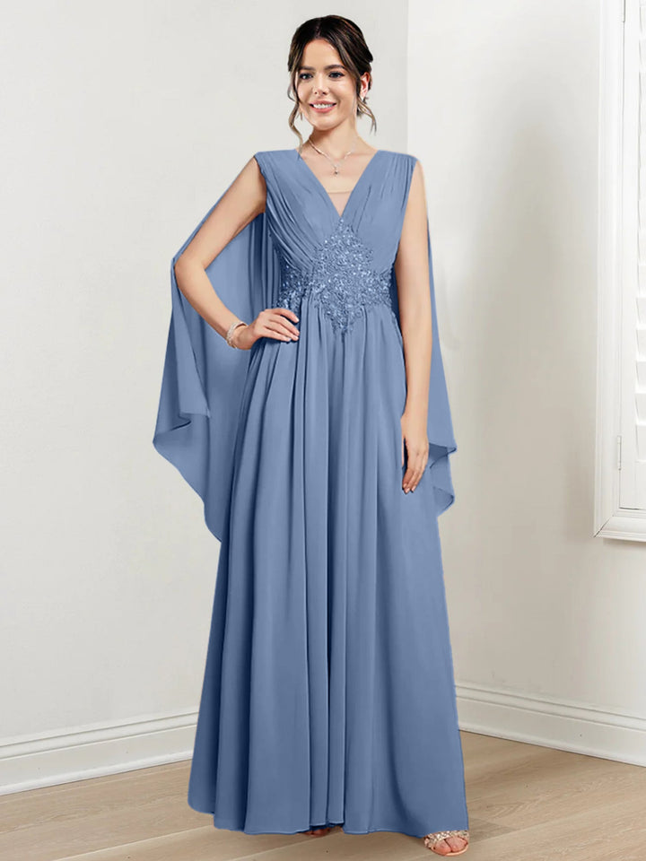 Robes de Mère de la Mariée Coupe A-Line/Princess à Col en V et Longueur Au Sol