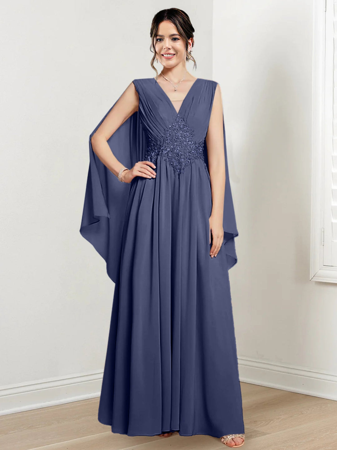 Robes de Mère de la Mariée Coupe A-Line/Princess à Col en V et Longueur Au Sol
