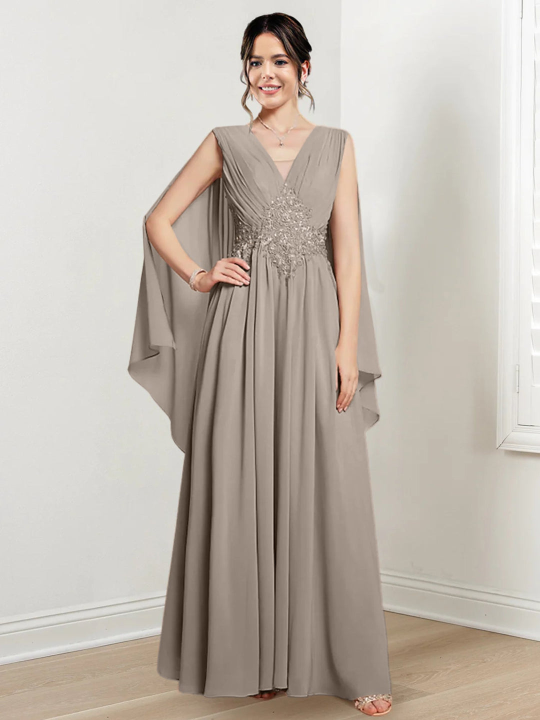 Robes de Mère de la Mariée Coupe A-Line/Princess à Col en V et Longueur Au Sol