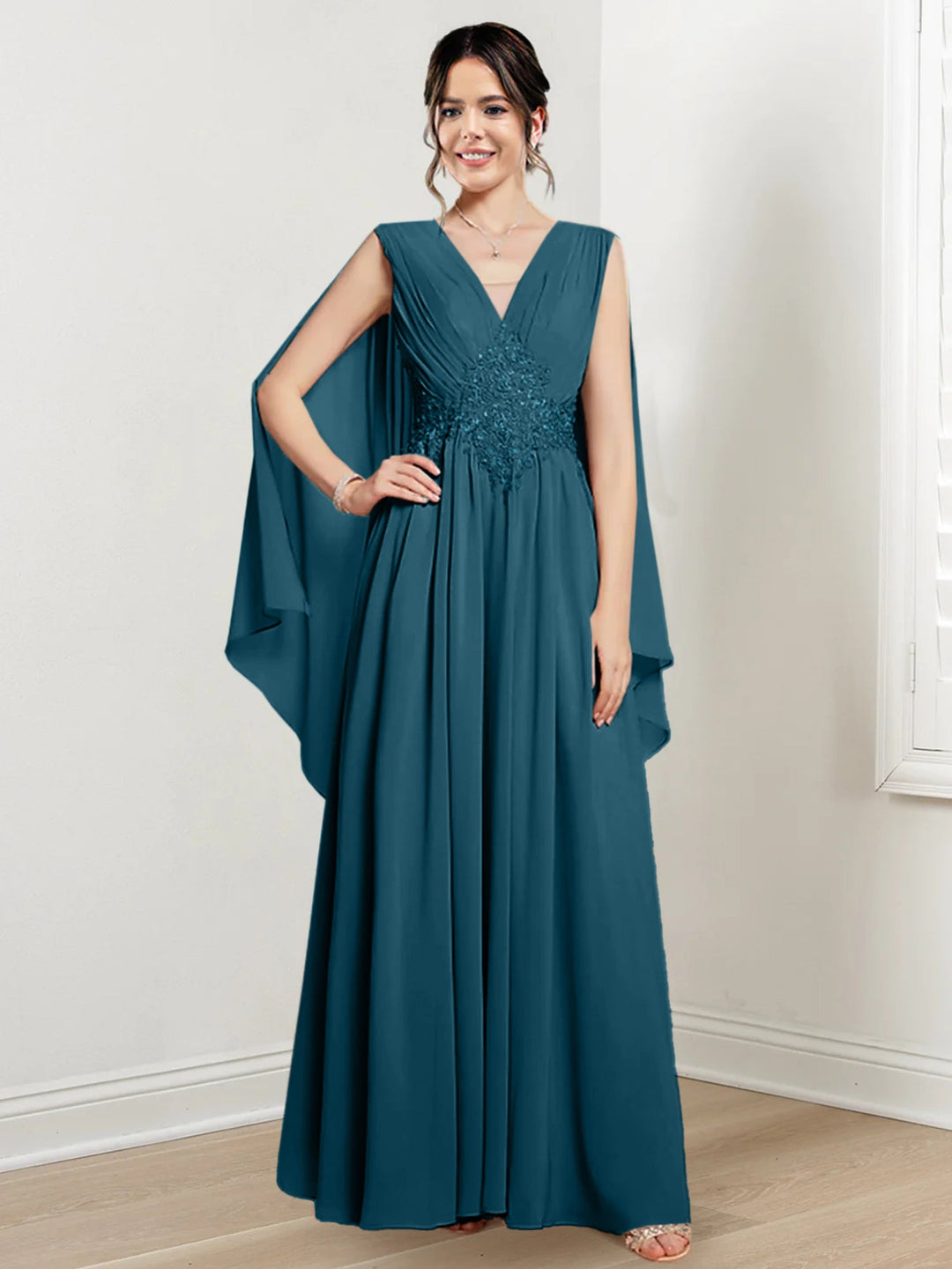Robes de Mère de la Mariée Coupe A-Line/Princess à Col en V et Longueur Au Sol
