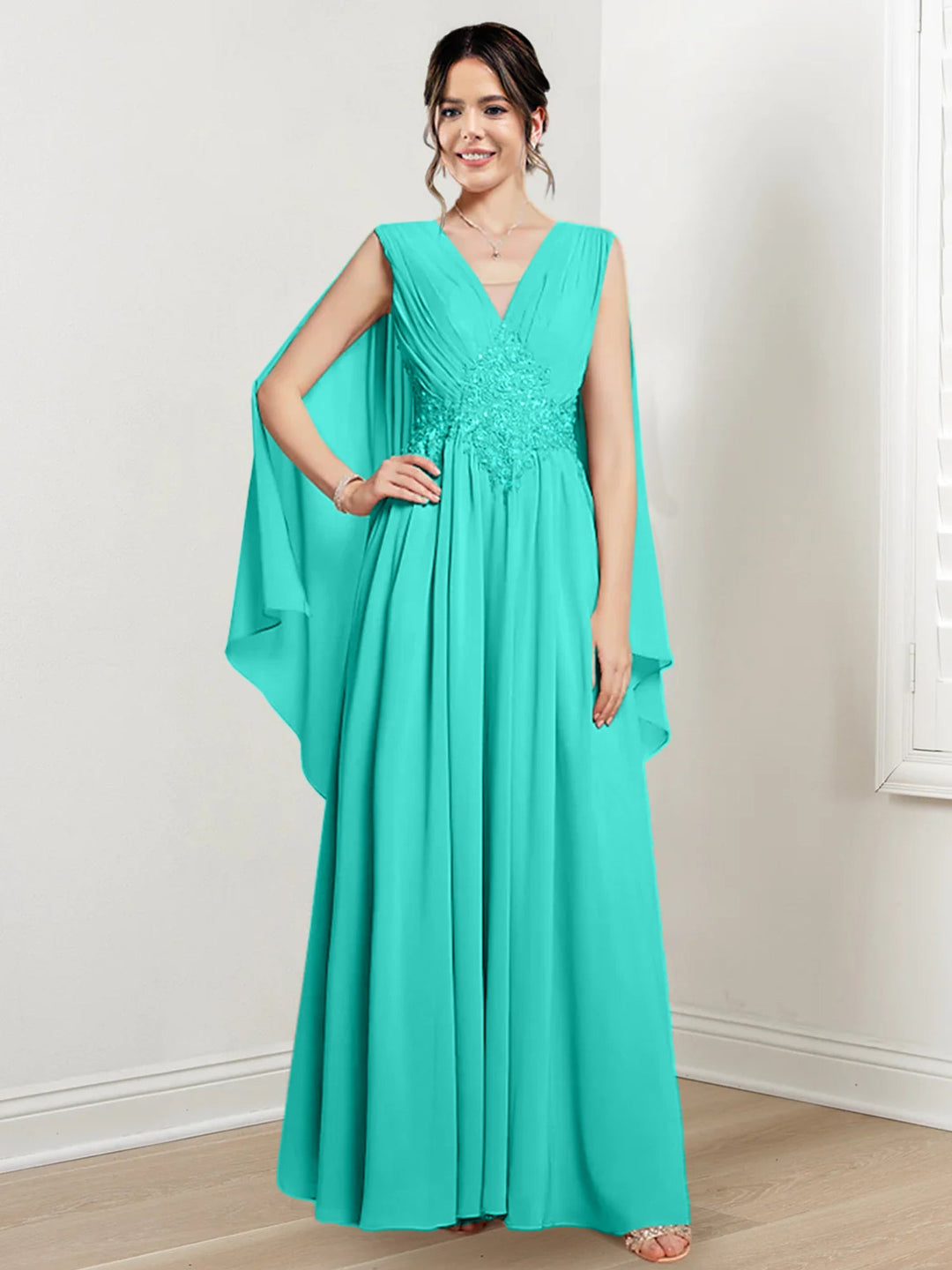 Robes de Mère de la Mariée Coupe A-Line/Princess à Col en V et Longueur Au Sol