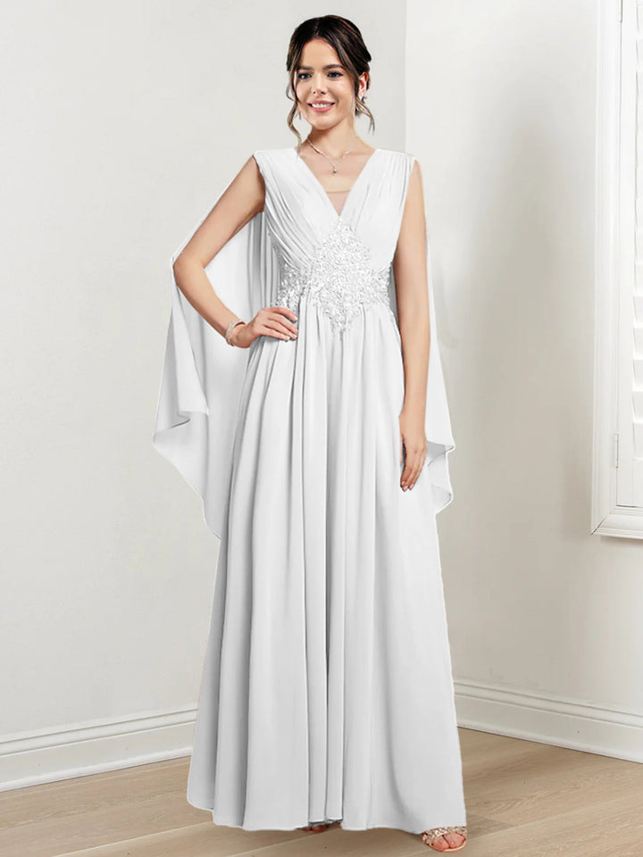 Robes de Mère de la Mariée Coupe A-Line/Princess à Col en V et Longueur Au Sol