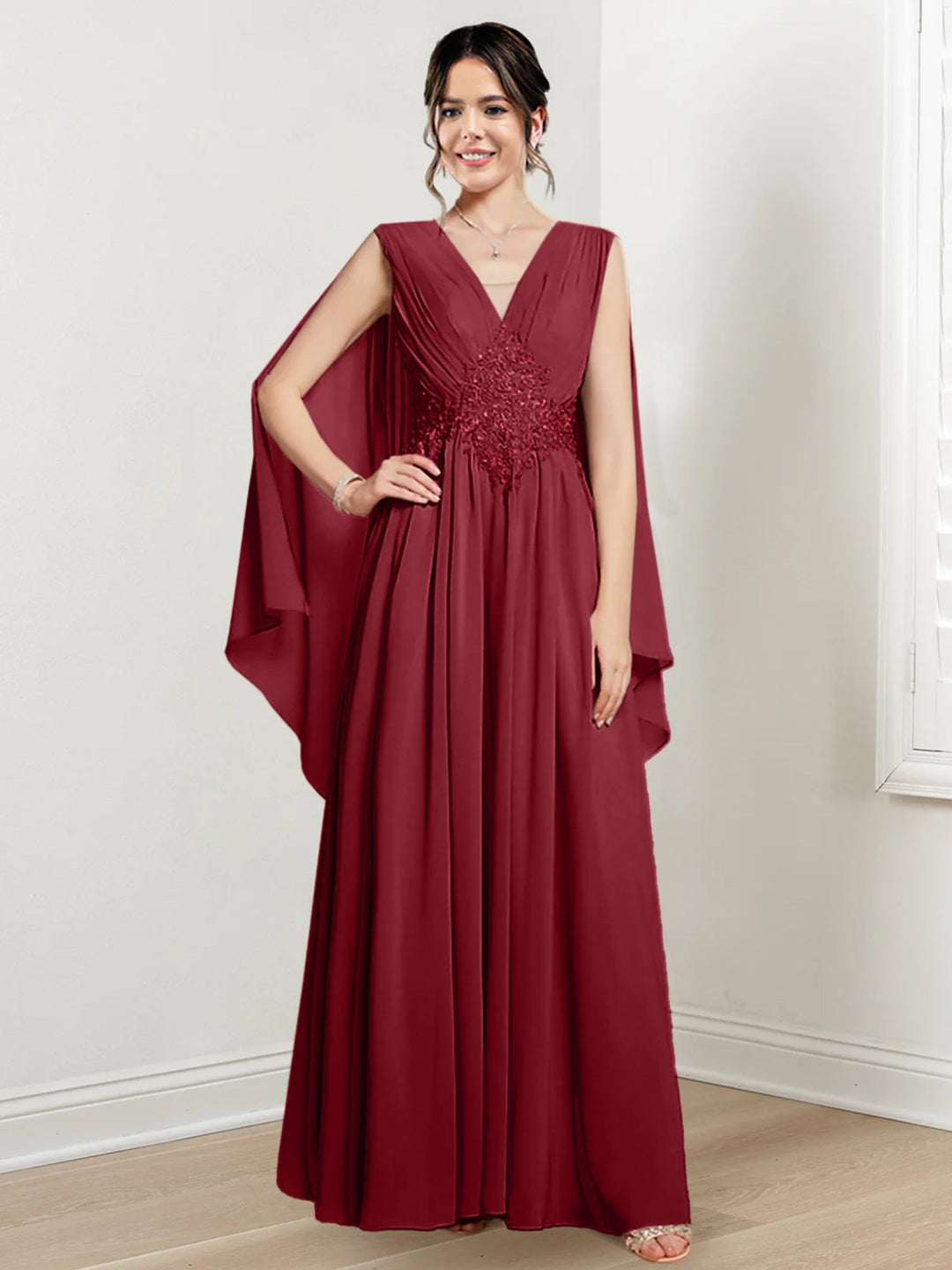 Robes de Mère de la Mariée Coupe A-Line/Princess à Col en V et Longueur Au Sol
