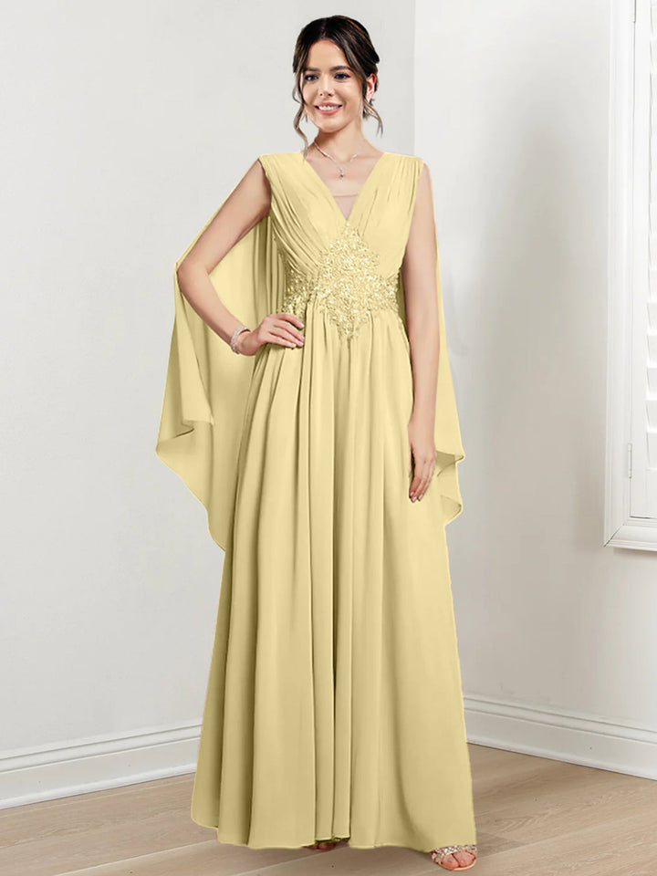 Robes de Mère de la Mariée Coupe A-Line/Princess à Col en V et Longueur Au Sol