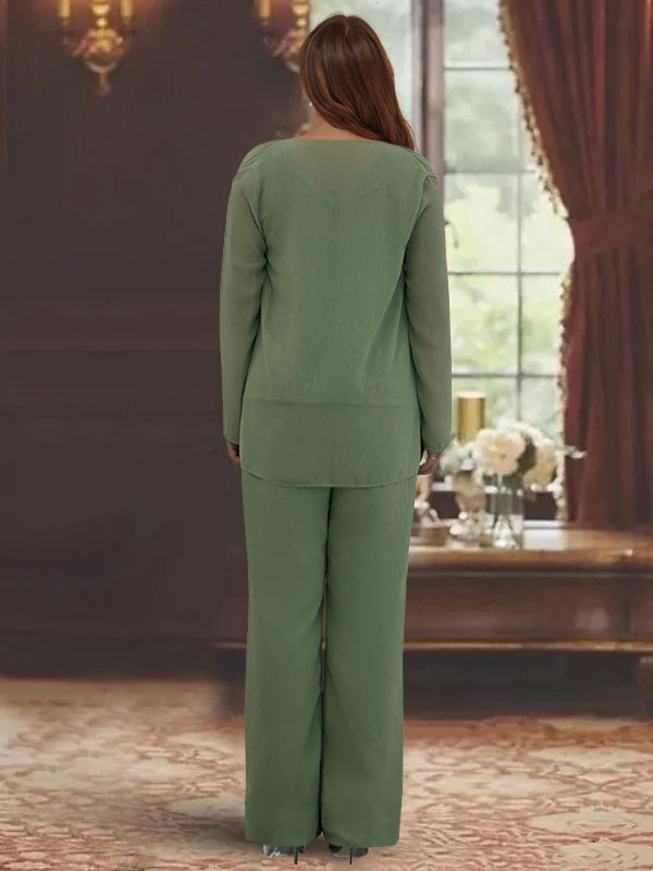 Tailleur-Pantalon en Mousseline de Soie Grande Taille pour Mère de la Mariée avec Veste