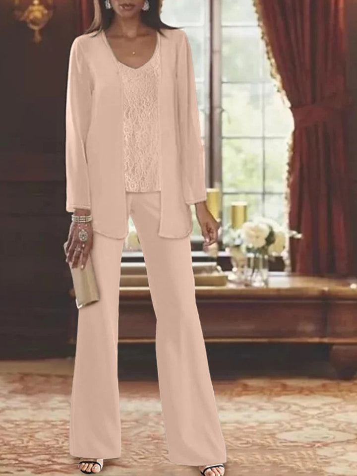 Tailleur-Pantalon en Mousseline de Soie avec Veste pour Mère de la Mariée