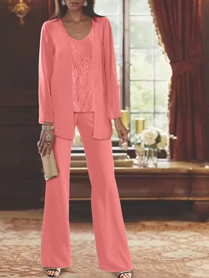 Tailleur-Pantalon en Mousseline de Soie avec Veste pour Mère de la Mariée