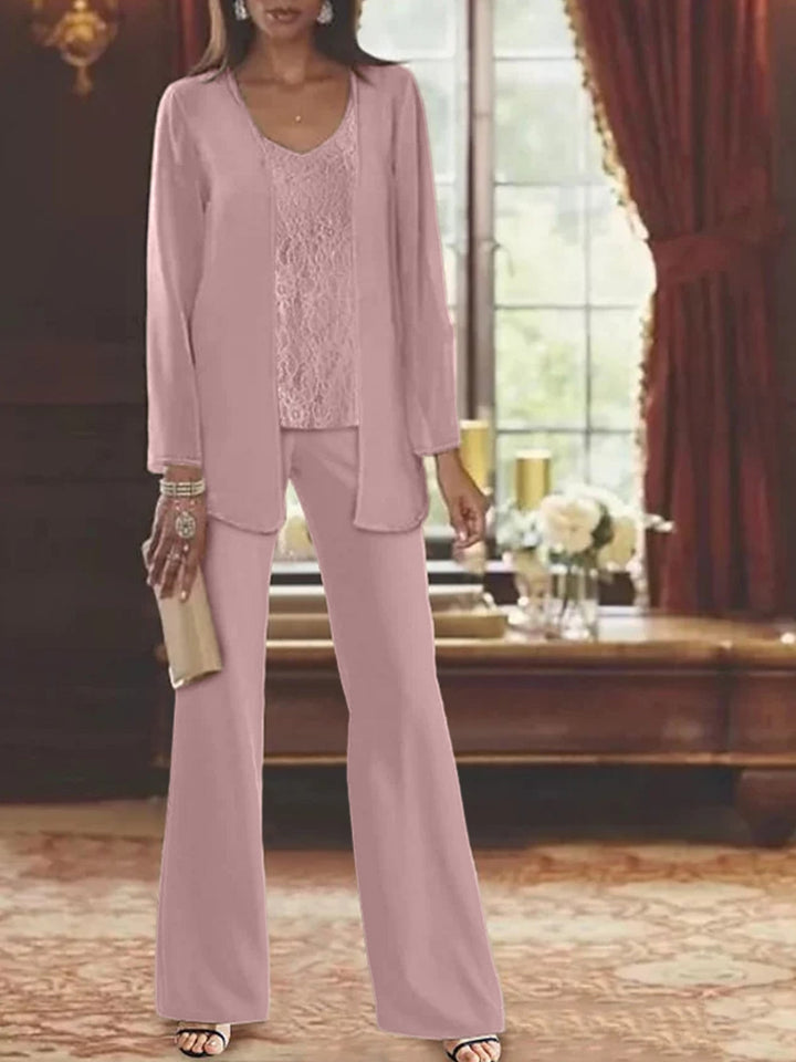 Tailleur-Pantalon en Mousseline de Soie avec Veste pour Mère de la Mariée
