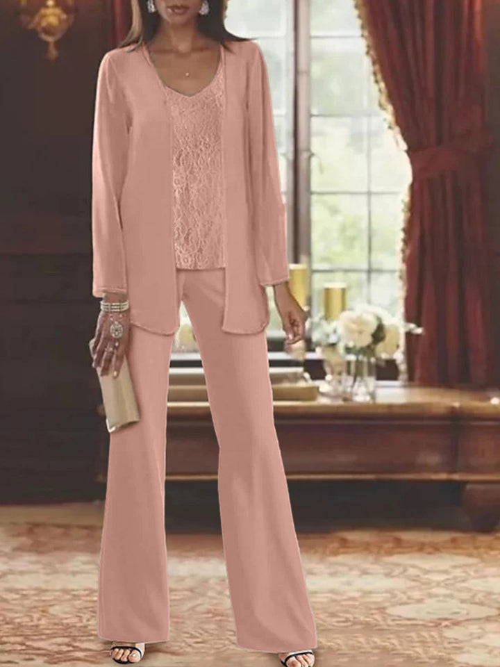 Tailleur-Pantalon en Mousseline de Soie avec Veste pour Mère de la Mariée