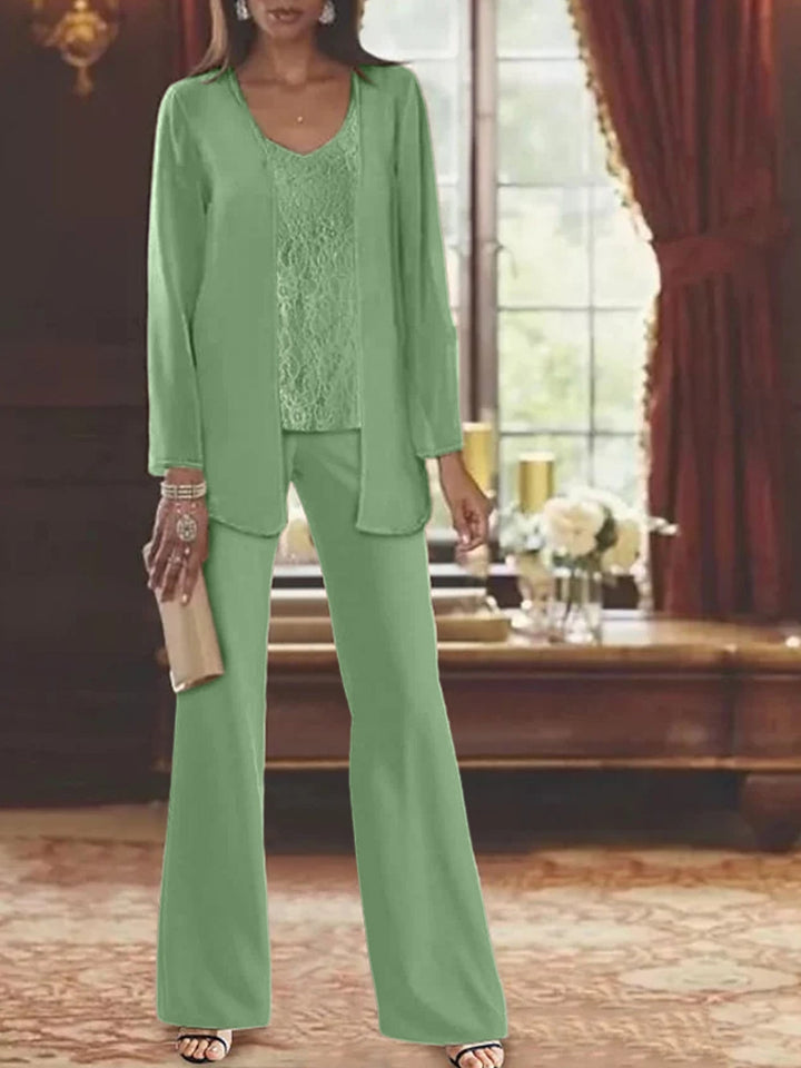 Tailleur-Pantalon en Mousseline de Soie avec Veste pour Mère de la Mariée