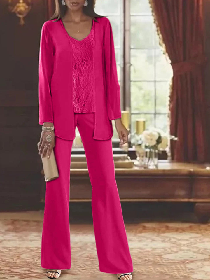 Tailleur-Pantalon en Mousseline de Soie avec Veste pour Mère de la Mariée