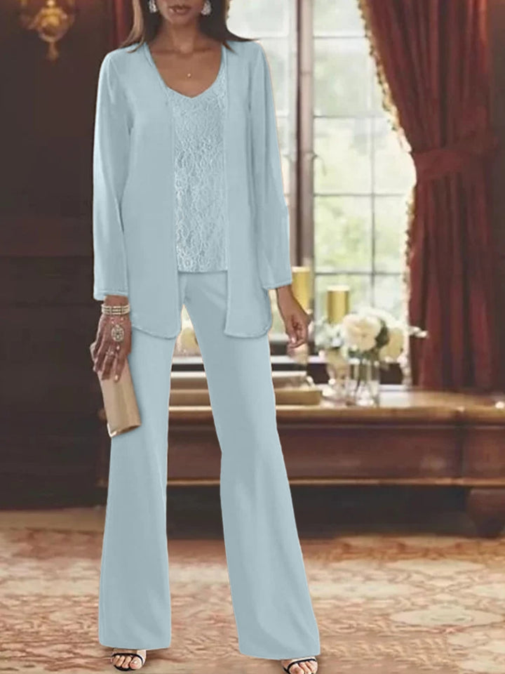 Tailleur-Pantalon en Mousseline de Soie avec Veste pour Mère de la Mariée
