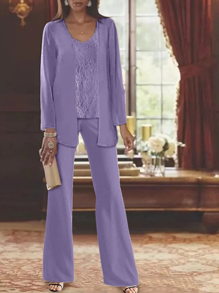 Tailleur-Pantalon en Mousseline de Soie avec Veste pour Mère de la Mariée