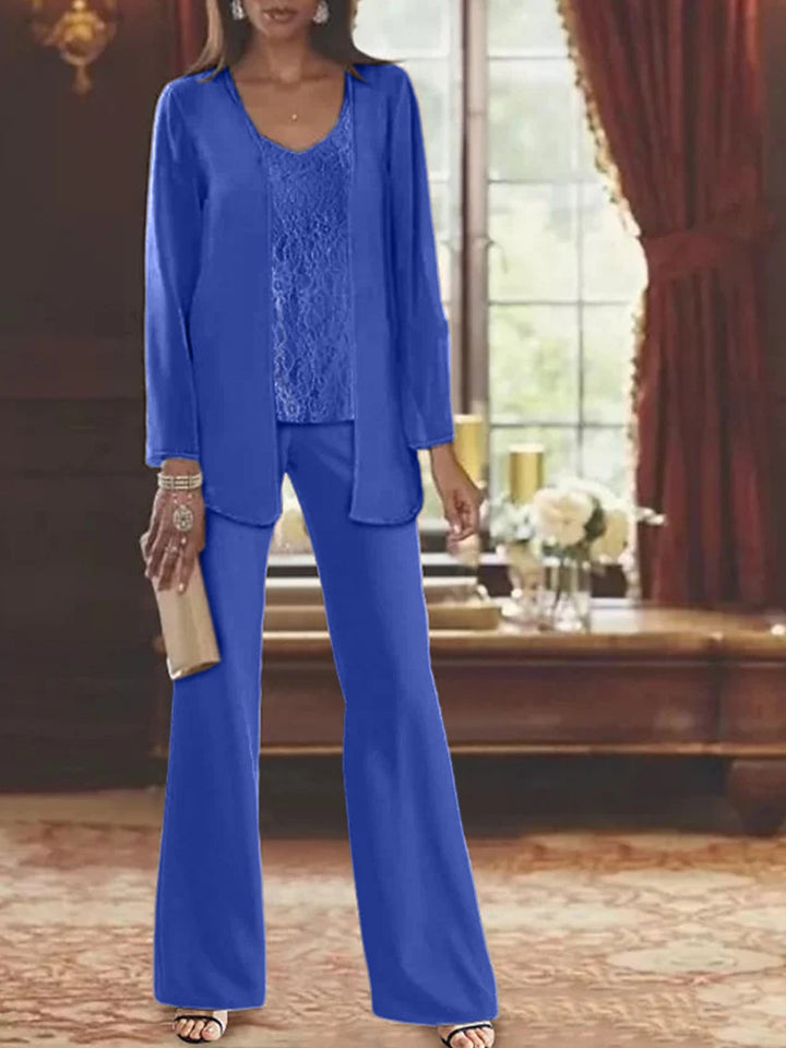 Tailleur-Pantalon en Mousseline de Soie avec Veste pour Mère de la Mariée