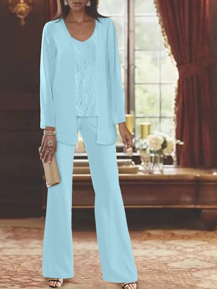 Tailleur-Pantalon en Mousseline de Soie avec Veste pour Mère de la Mariée