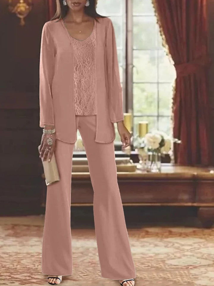 Tailleur-Pantalon en Mousseline de Soie avec Veste pour Mère de la Mariée