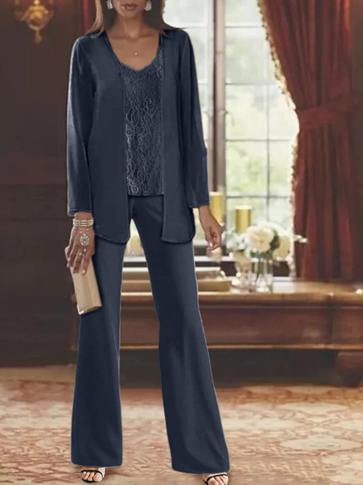 Tailleur-Pantalon en Mousseline de Soie avec Veste pour Mère de la Mariée