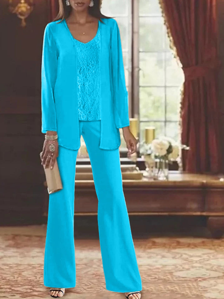 Tailleur-Pantalon en Mousseline de Soie avec Veste pour Mère de la Mariée