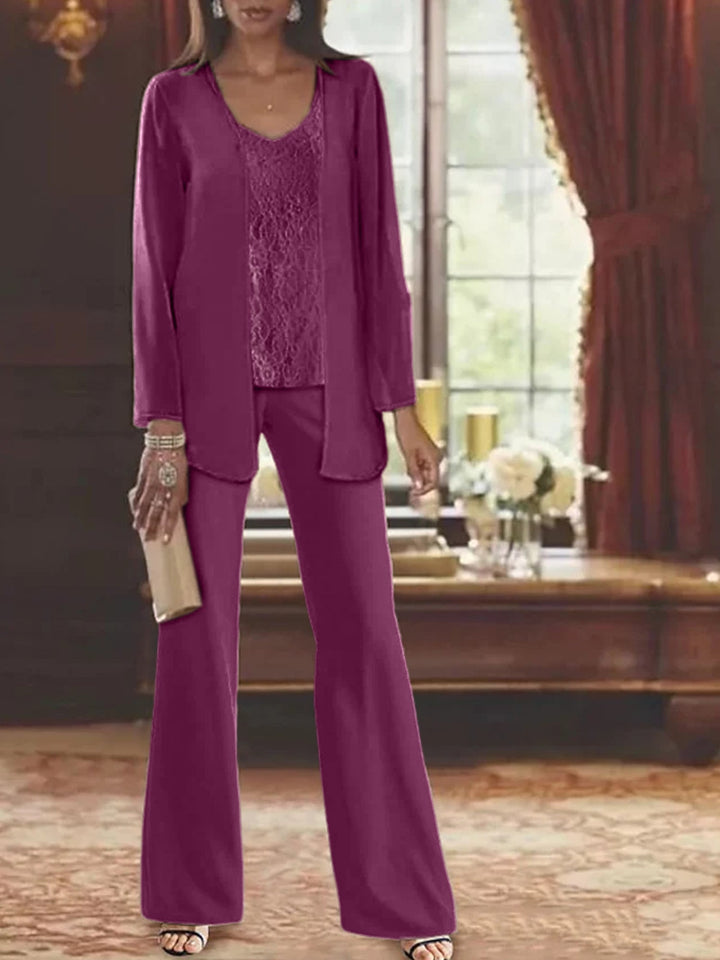Tailleur-Pantalon en Mousseline de Soie avec Veste pour Mère de la Mariée