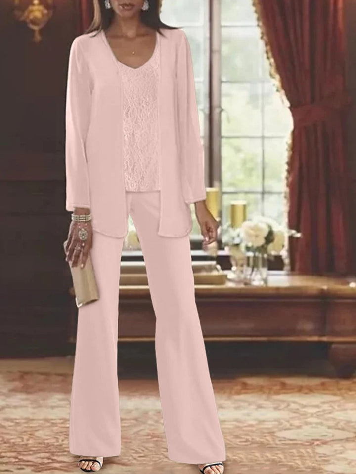 Tailleur-Pantalon en Mousseline de Soie avec Veste pour Mère de la Mariée