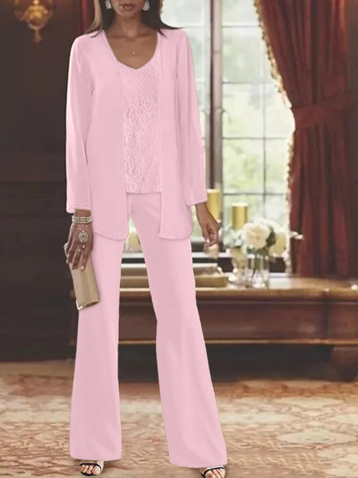 Tailleur-Pantalon en Mousseline de Soie avec Veste pour Mère de la Mariée