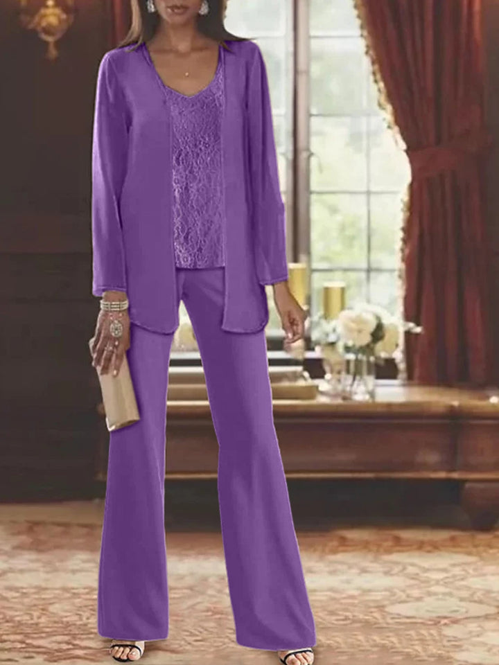 Tailleur-Pantalon en Mousseline de Soie avec Veste pour Mère de la Mariée
