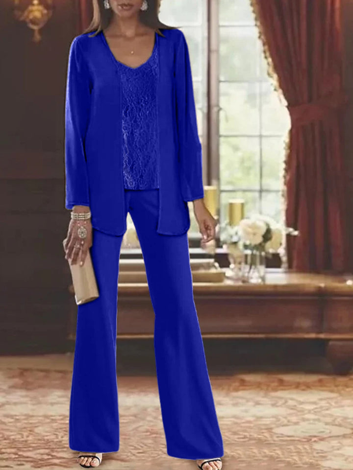 Tailleur-Pantalon en Mousseline de Soie avec Veste pour Mère de la Mariée