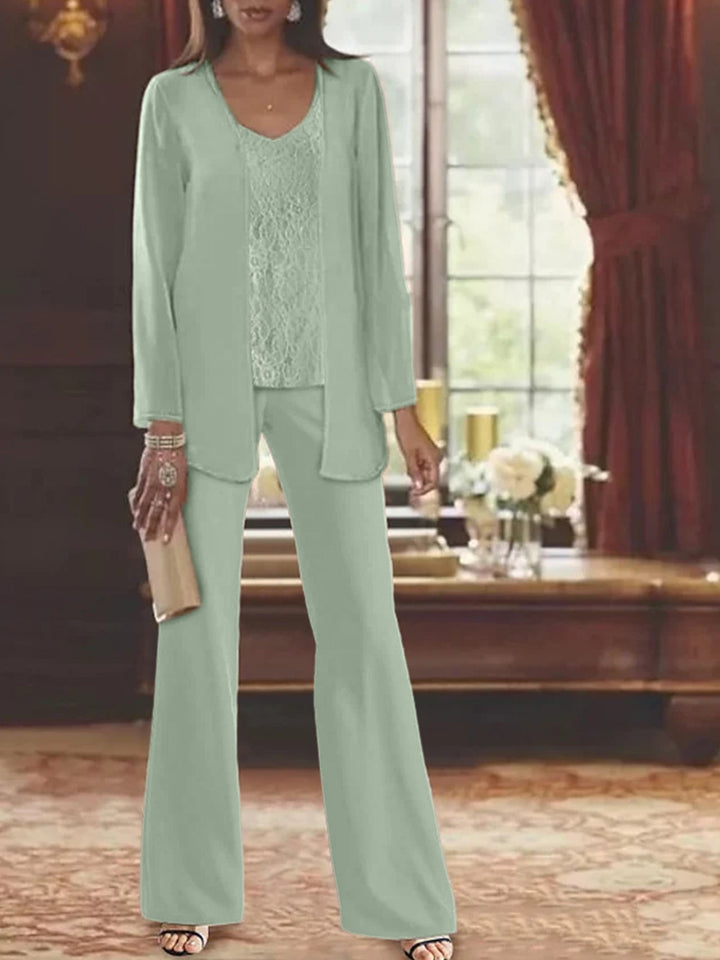Tailleur-Pantalon en Mousseline de Soie avec Veste pour Mère de la Mariée