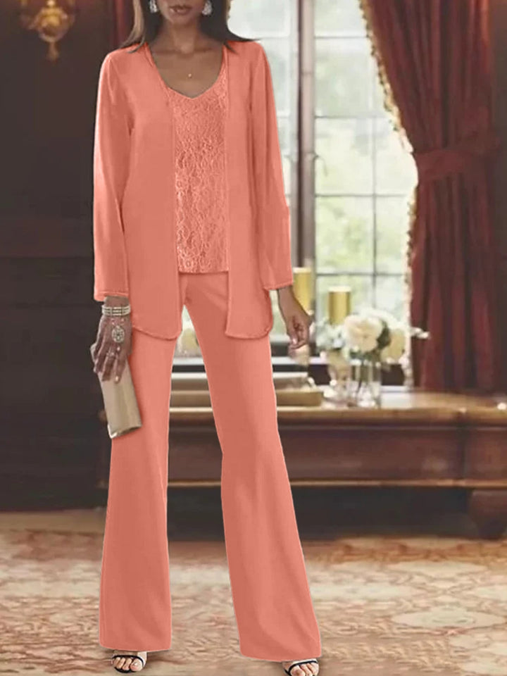 Tailleur-Pantalon en Mousseline de Soie avec Veste pour Mère de la Mariée