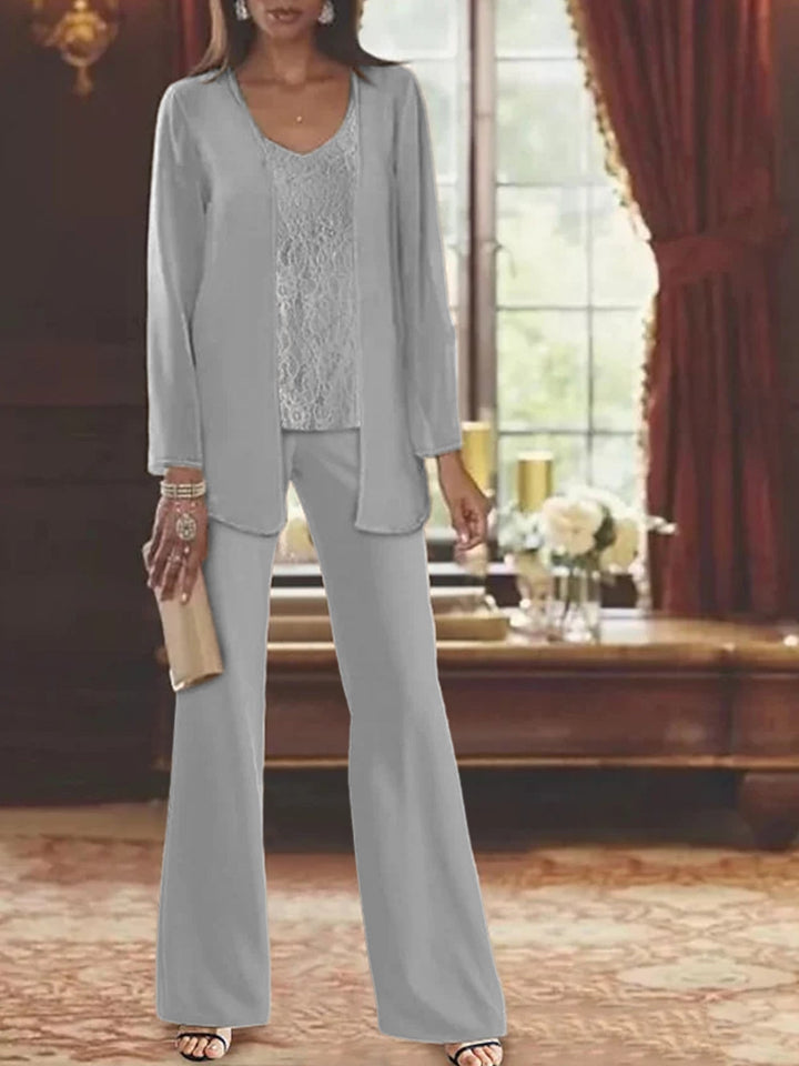 Tailleur-Pantalon en Mousseline de Soie avec Veste pour Mère de la Mariée