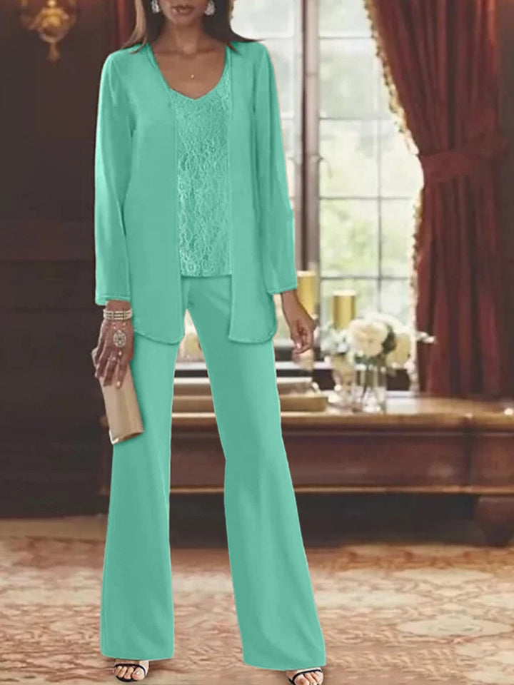Tailleur-Pantalon en Mousseline de Soie avec Veste pour Mère de la Mariée