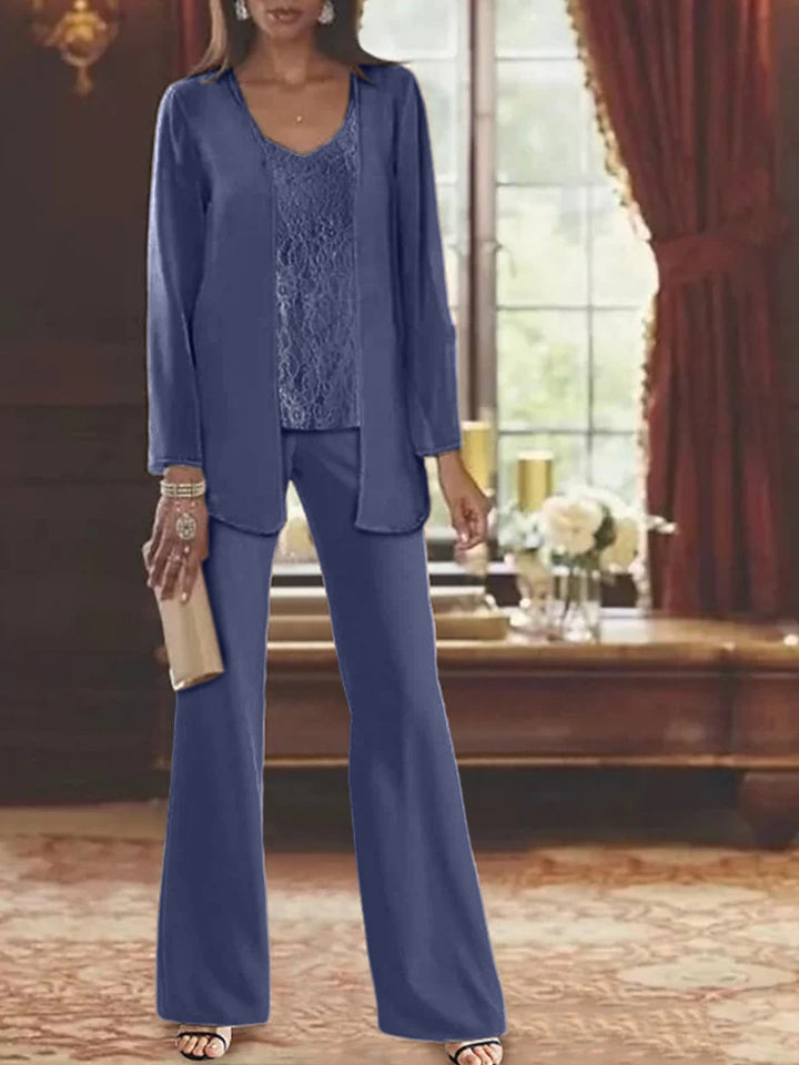 Tailleur-Pantalon en Mousseline de Soie avec Veste pour Mère de la Mariée
