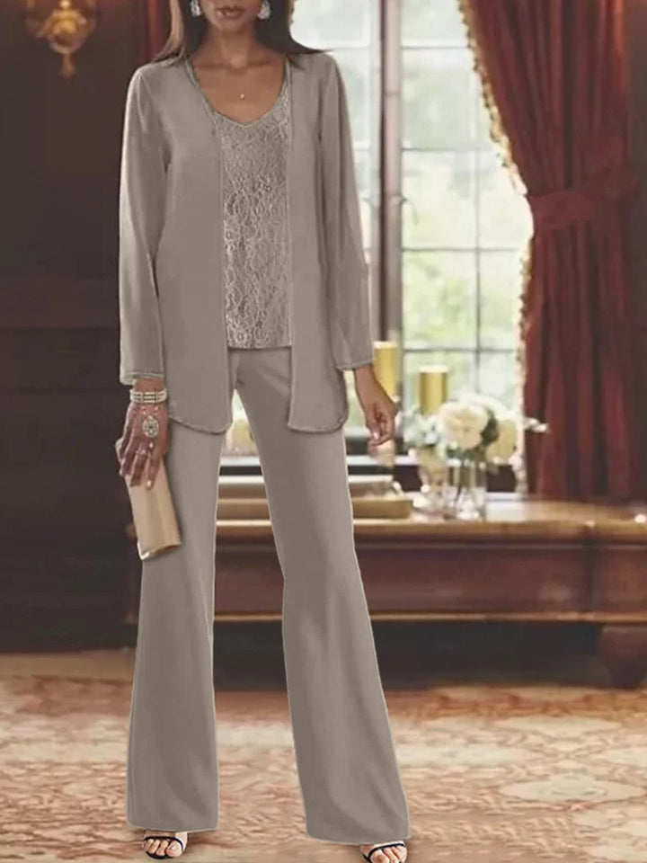 Tailleur-Pantalon en Mousseline de Soie avec Veste pour Mère de la Mariée