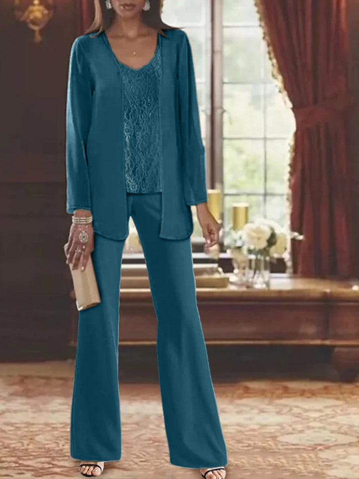 Tailleur-Pantalon en Mousseline de Soie avec Veste pour Mère de la Mariée