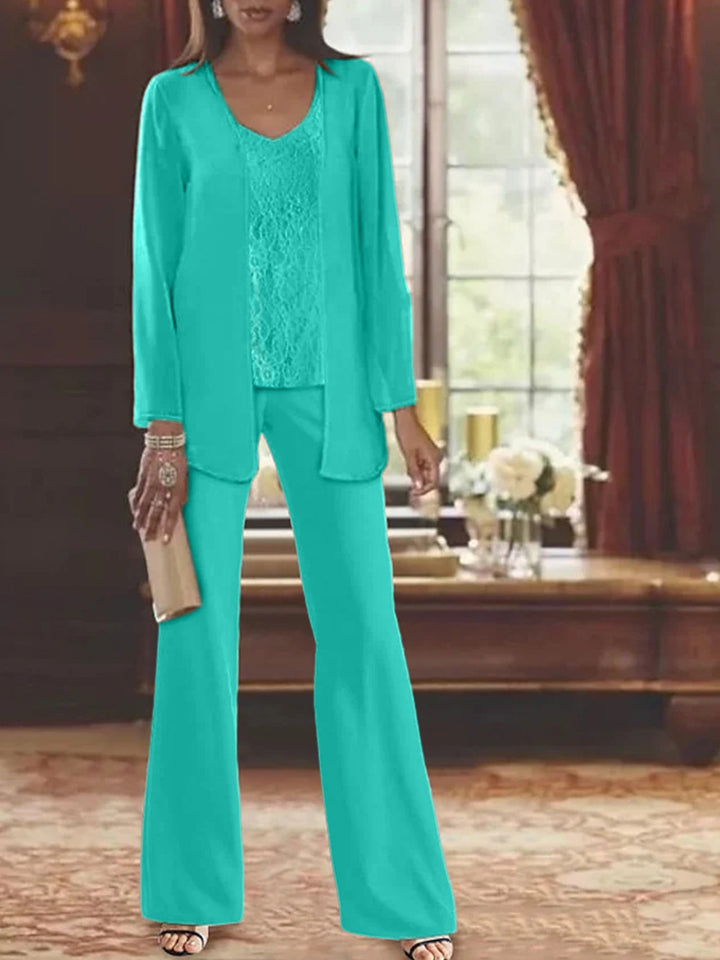 Tailleur-Pantalon en Mousseline de Soie avec Veste pour Mère de la Mariée