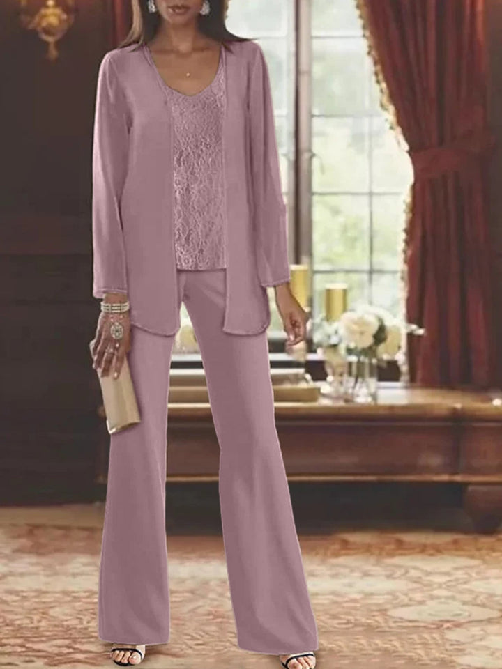 Tailleur-Pantalon en Mousseline de Soie avec Veste pour Mère de la Mariée
