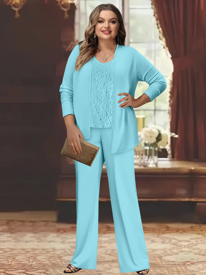 Tailleur-Pantalon en Mousseline de Soie Grande Taille pour Mère de la Mariée avec Veste
