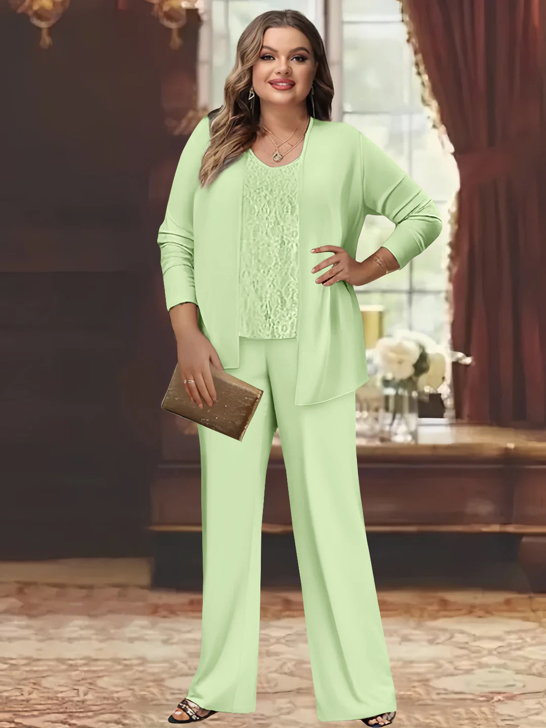 Tailleur-Pantalon en Mousseline de Soie Grande Taille pour Mère de la Mariée avec Veste