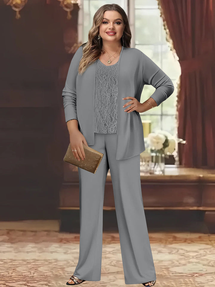Tailleur-Pantalon en Mousseline de Soie Grande Taille pour Mère de la Mariée avec Veste
