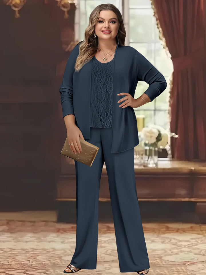 Tailleur-Pantalon en Mousseline de Soie Grande Taille pour Mère de la Mariée avec Veste