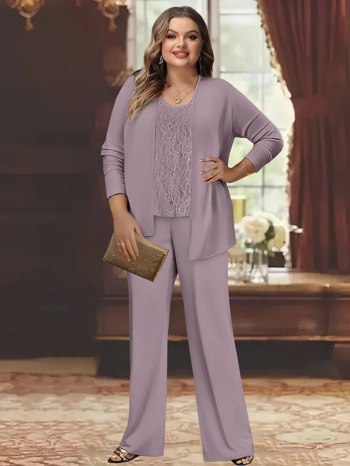 Tailleur-Pantalon en Mousseline de Soie Grande Taille pour Mère de la Mariée avec Veste