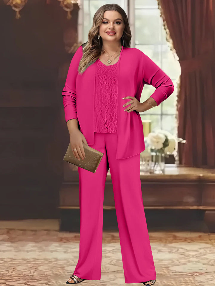 Tailleur-Pantalon en Mousseline de Soie Grande Taille pour Mère de la Mariée avec Veste