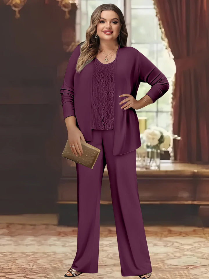 Tailleur-Pantalon en Mousseline de Soie Grande Taille pour Mère de la Mariée avec Veste