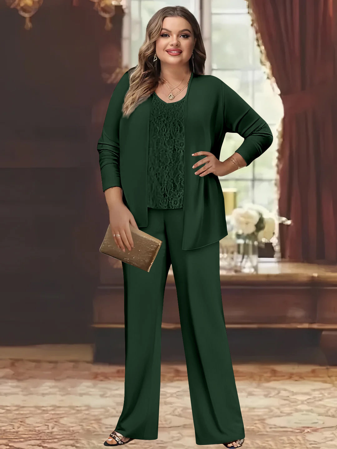 Tailleur-Pantalon en Mousseline de Soie Grande Taille pour Mère de la Mariée avec Veste