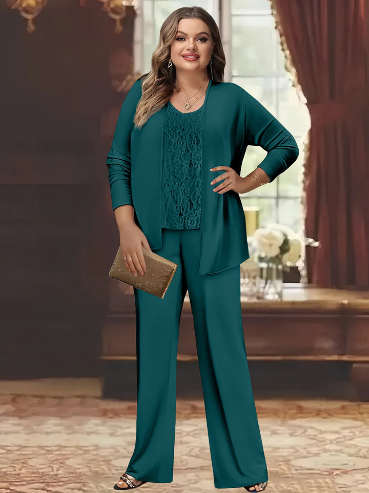Tailleur-Pantalon en Mousseline de Soie Grande Taille pour Mère de la Mariée avec Veste
