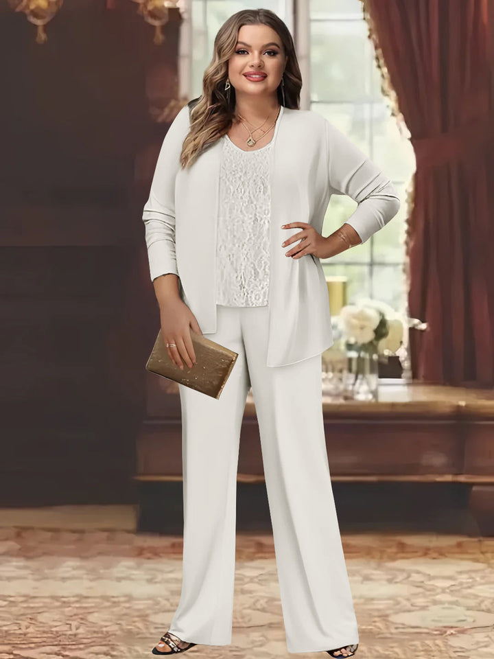 Tailleur-Pantalon en Mousseline de Soie Grande Taille pour Mère de la Mariée avec Veste