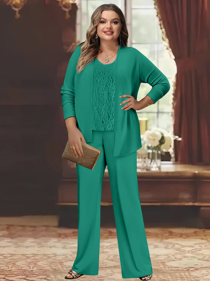 Tailleur-Pantalon en Mousseline de Soie Grande Taille pour Mère de la Mariée avec Veste