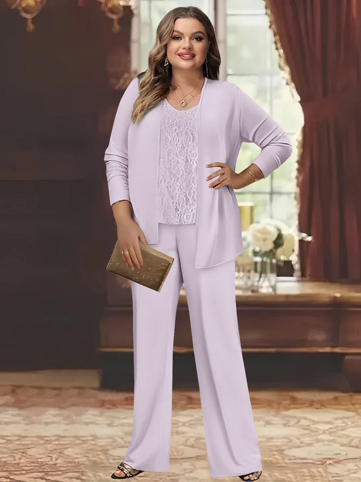 Tailleur-Pantalon en Mousseline de Soie Grande Taille pour Mère de la Mariée avec Veste